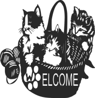 Cats Welcome in cart - Para archivos DXF CDR SVG cortados con láser - descarga gratuita
